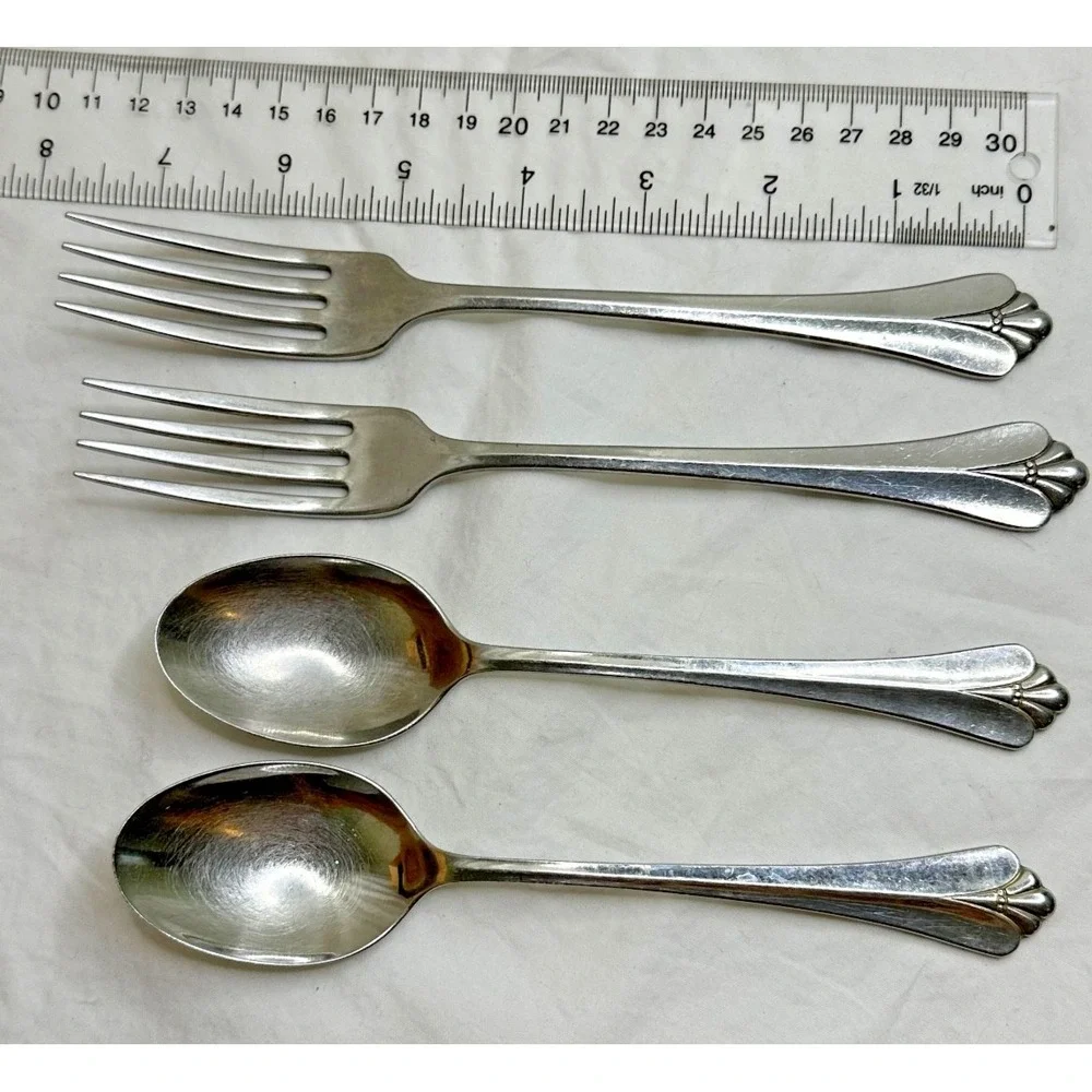Oneida Royal Flute Stainless Flatware Silverware Teaspoons Salad Forks 4 Pc